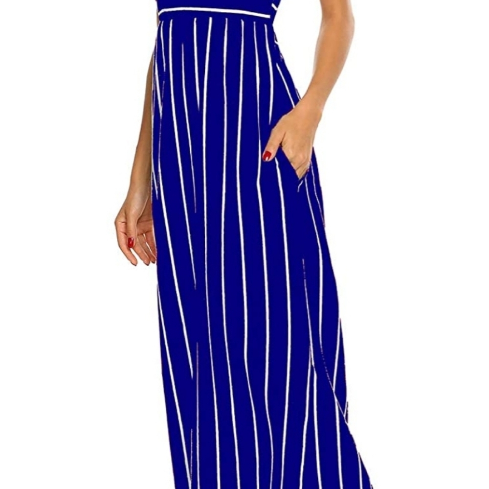 Houton Sleeveless Blue Striped Flowy Maxi Dress L - Picture 9 of 10
